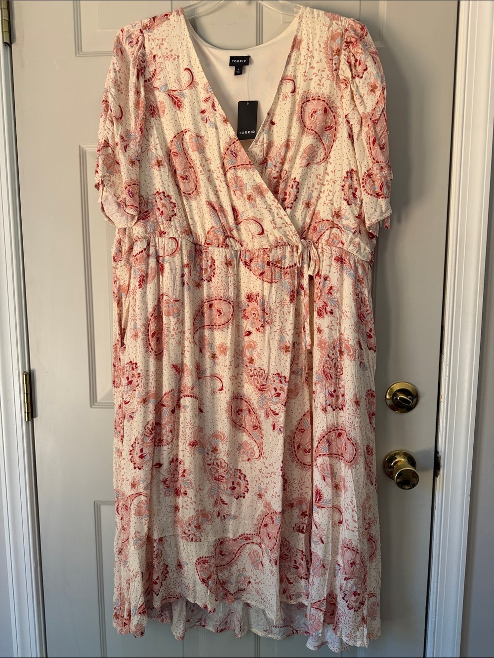 torrid Cream Midi Dress with Red Paisley Print